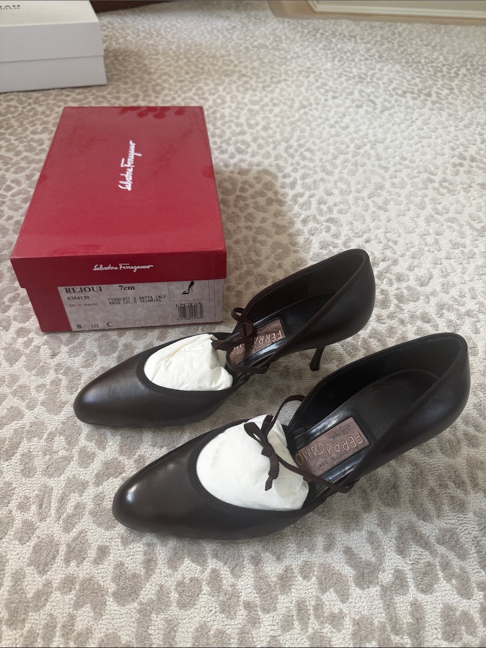 Salvatore Ferragamo Dark Brown Leather Bow-Detail Pumps